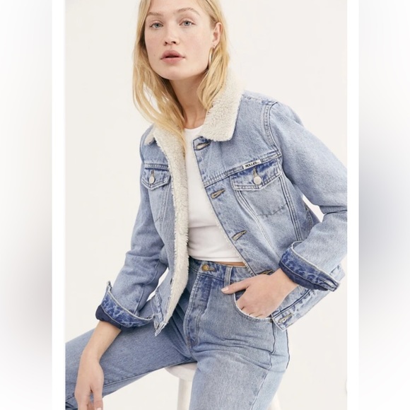 Rolla’s Sherpa Jean Jacket  Women’s Size S Blue Denim Faux Fur Distressed - Picture 1 of 15